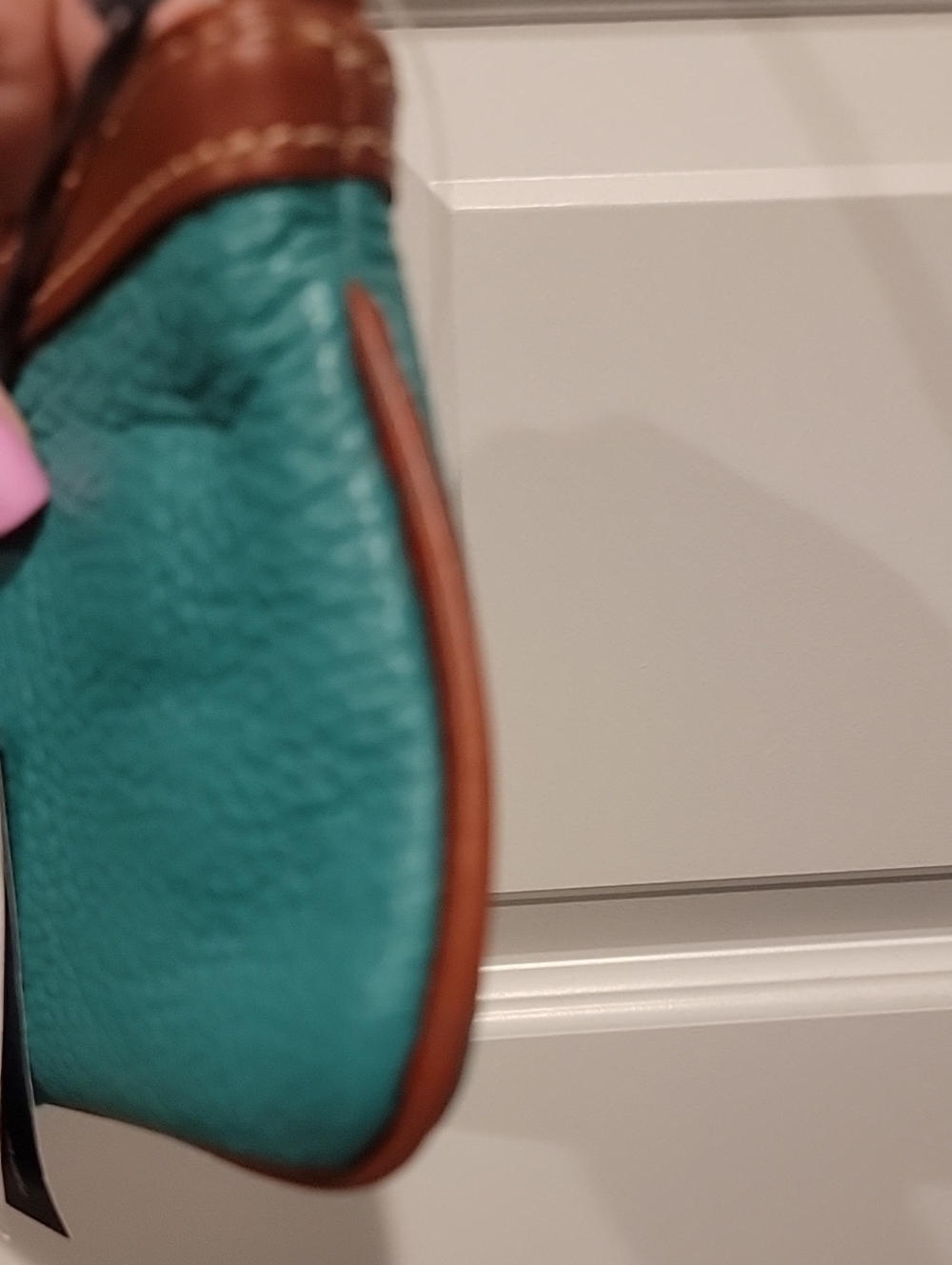 Dooney & Bourke Teal Pebbled Leather Wristlet with Brown Trim ~ New With Tags - Picture 10 of 16